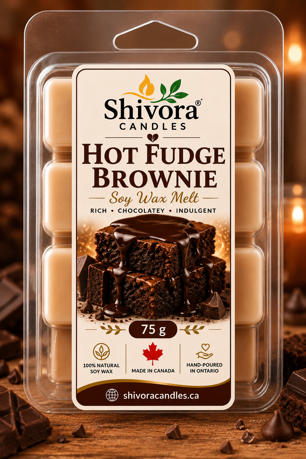 Hot Fudge Brownie soy wax melt 75 g hand-poured in Ontario Canada by Shivora Candles